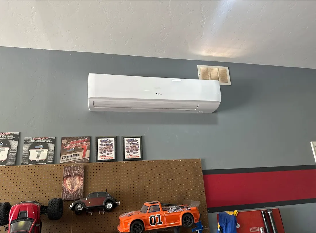 Mini-split cooling a garage workshop